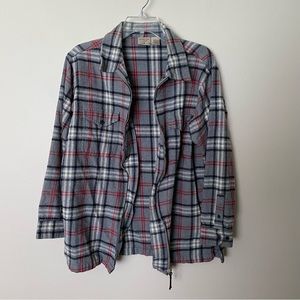 EUC Mountain Lake M grey red white plaid zip up flannel euc